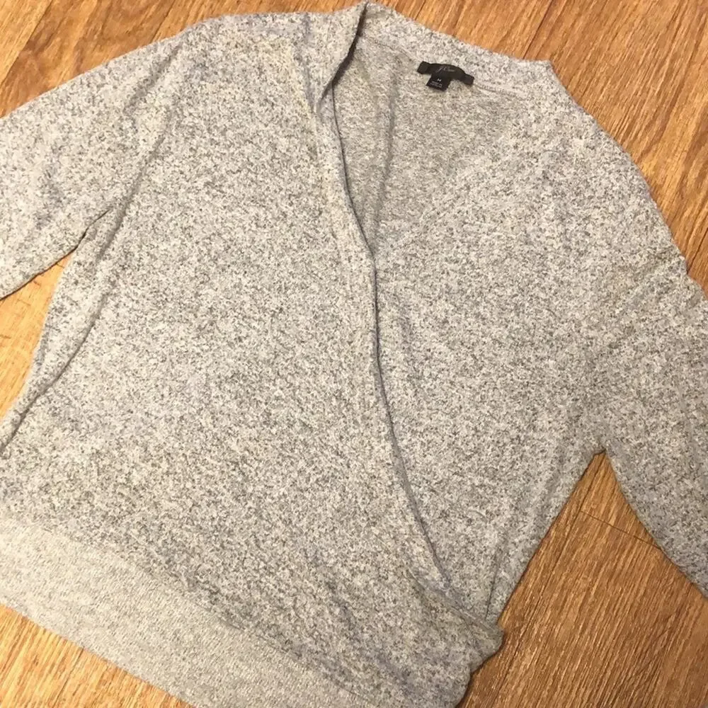 J. Crew Gray Faux Wrap Crossover Heather Knit Pullover Sweater Size Medium